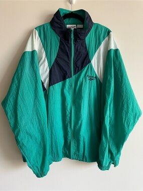 Vintage 80s 90s retro colorblock blue Reebok windbreaker XL